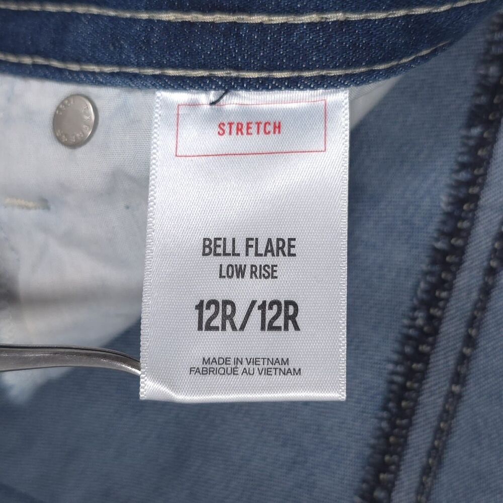 EXPRESS New Bell Flare Low Rise‎ Jeans Stretch Blue Women Size 12 R Bootcut - Picture 13 of 15